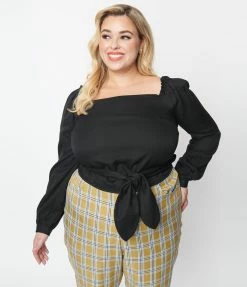 Collectif Plus Size Black Wrap Crop Top New Arrivals!
