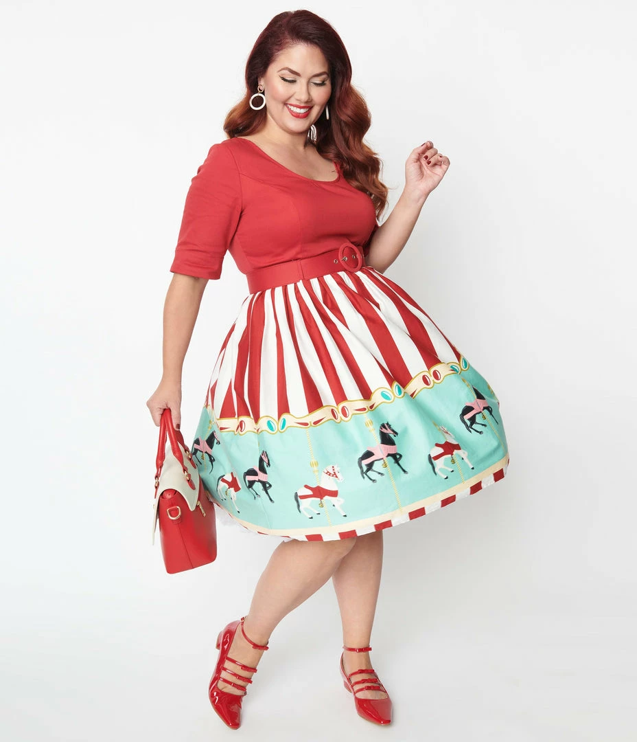 Collectif Plus Size Carousel June Swing Dress Clothing