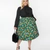 Collectif Plus Size Green Deer & Geese Print Marilu Swing Skirt Clothing