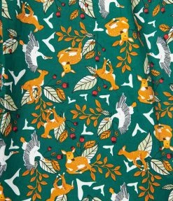 Collectif Plus Size Green Deer & Geese Print Marilu Swing Skirt Clothing