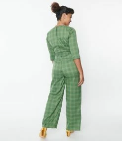 New Arrivals! Collectif Green Leaf Plaid Florina Jumpsuit