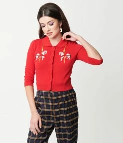 Collectif Red Carousel Embroidered Halette Cardigan New Arrivals!
