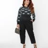 Unique Vintage Plus Size Black Front Pleat Pants