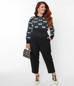 Unique Vintage Plus Size Black Front Pleat Pants