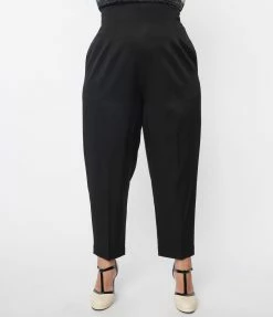 Unique Vintage Plus Size Black Front Pleat Pants