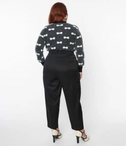 Unique Vintage Plus Size Black Front Pleat Pants