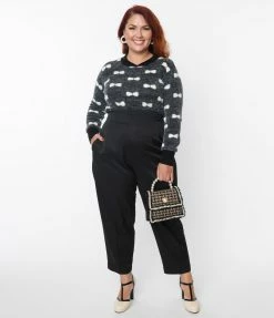 Unique Vintage Plus Size Black Front Pleat Pants