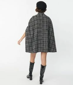 Trending Smak Parlour Black & White Tweed Plaid Savile Row Cape Coat