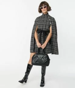 Trending Smak Parlour Black & White Tweed Plaid Savile Row Cape Coat