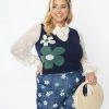 Smak Parlour Plus Size Navy & Floral Chandler Crop Sweater Vest