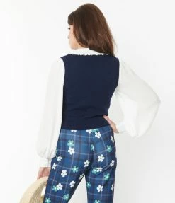 Smak Parlour Navy & Floral Chandler Crop Sweater Vest Trending