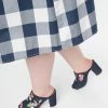 Qupid Blue Denim Floral Embroidered Mules Heels & Wedges