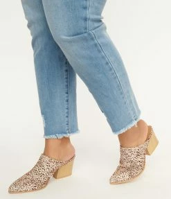 Qupid Cream & Brown Cheetah Suede Mule Heels