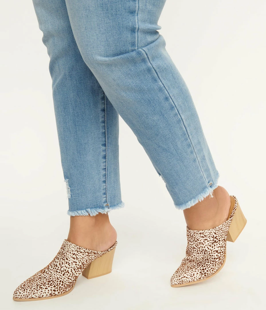 Qupid Cream & Brown Cheetah Suede Mule Heels