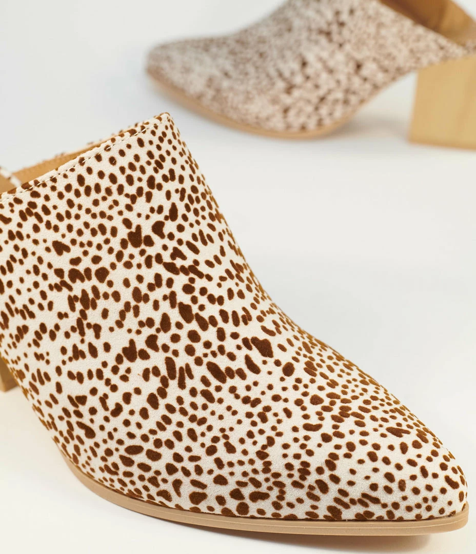 Qupid Cream & Brown Cheetah Suede Mule Heels