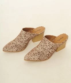 Qupid Cream & Brown Cheetah Suede Mule Heels