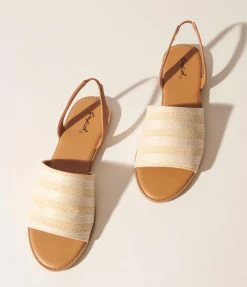 Qupid Flats Beige & Ivory Straw Stripe Slingback Sandals