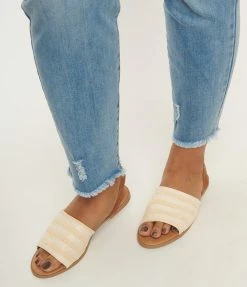 Qupid Flats Beige & Ivory Straw Stripe Slingback Sandals