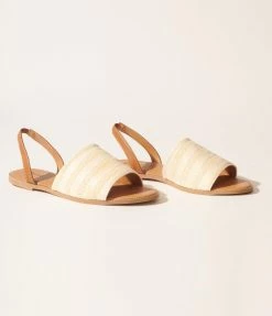 Qupid Flats Beige & Ivory Straw Stripe Slingback Sandals