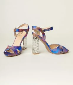 Qupid Blue & Multicolor Floral Peep Toe Heels Heels & Wedges