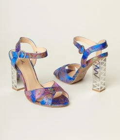 Qupid Blue & Multicolor Floral Peep Toe Heels Heels & Wedges