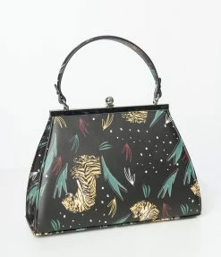 Collectif Black & Jungle Tiger Leatherette Tonya Bag Handbags