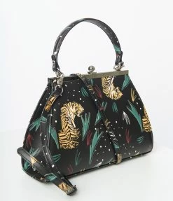 Collectif Black & Jungle Tiger Leatherette Tonya Bag Handbags