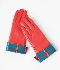 Accessories Collectif Red Leatherette Gloves