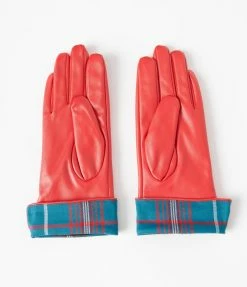 Accessories Collectif Red Leatherette Gloves