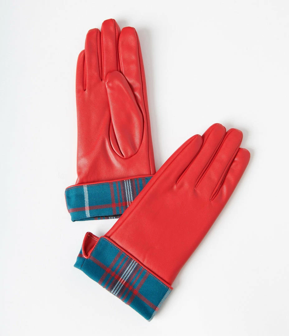Accessories Collectif Red Leatherette Gloves