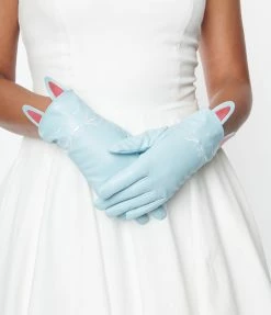 Accessories Collectif Light Blue Leatherette Rabbit Gloves