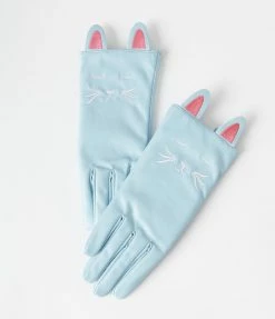 Accessories Collectif Light Blue Leatherette Rabbit Gloves