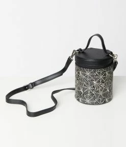 Collectif Black & Spider Web Wednesday Barrel Handbag