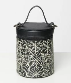 Collectif Black & Spider Web Wednesday Barrel Handbag