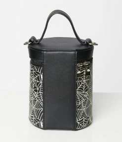 Collectif Black & Spider Web Wednesday Barrel Handbag