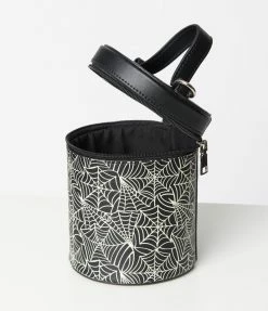 Collectif Black & Spider Web Wednesday Barrel Handbag