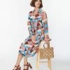 Compania Fantastica Blue & Pink Floral Patchwork Midi Dress Clothing