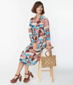Compania Fantastica Blue & Pink Floral Patchwork Midi Dress Clothing