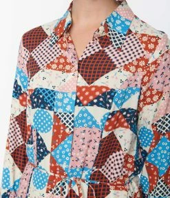 Compania Fantastica Blue & Pink Floral Patchwork Midi Dress Clothing