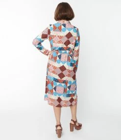 Compania Fantastica Blue & Pink Floral Patchwork Midi Dress Clothing