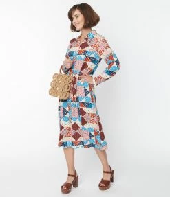 Compania Fantastica Blue & Pink Floral Patchwork Midi Dress Clothing