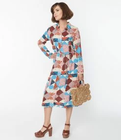 Compania Fantastica Blue & Pink Floral Patchwork Midi Dress Clothing