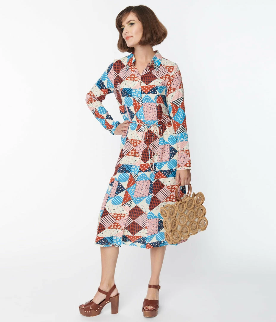 Compania Fantastica Blue & Pink Floral Patchwork Midi Dress Clothing