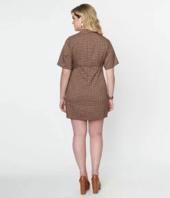 Compania Fantastica Brown & Green Gingham Mini Shift Dress