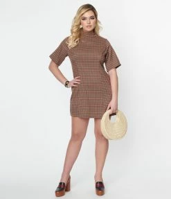 Compania Fantastica Brown & Green Gingham Mini Shift Dress