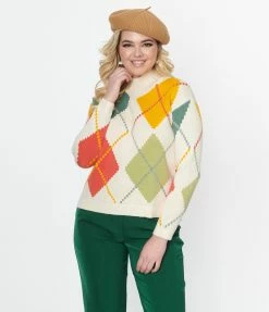 Compania Fantastica Multicolor Cream Argyle Sweater Clothing