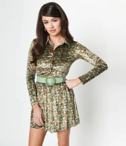 Compania Fantastica Rainbow Floral Velvet Skater Dress Clothing