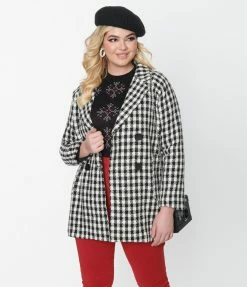 Compania Fantastica Clothing Black & White Gingham Peacoat