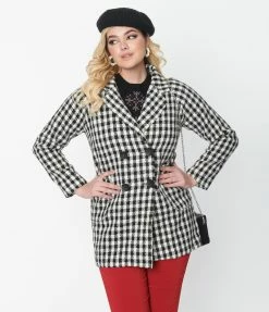 Compania Fantastica Clothing Black & White Gingham Peacoat