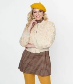 Compania Fantastica Cream Faux Fur Bomber Jacket